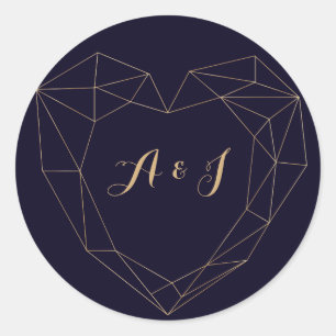 Sticker Rond Elegant Marine Gold Mariage de cadre cardiaque géo