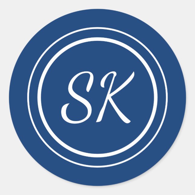 Sticker Rond Élégant Marine Professionnel Monogramme Business (Devant)
