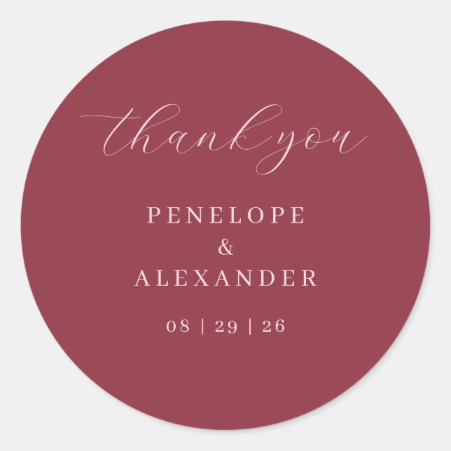 Sticker Rond Elegant Maroon Thank You Card (Devant)