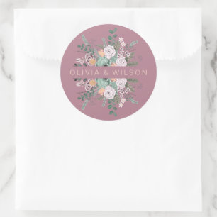 Sticker Rond Élégant mauve florale