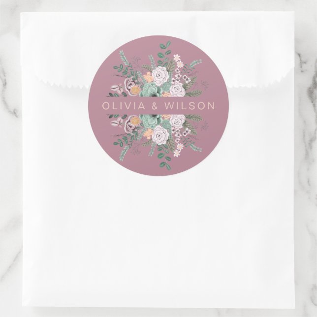 Sticker Rond Élégant mauve florale (Sac)