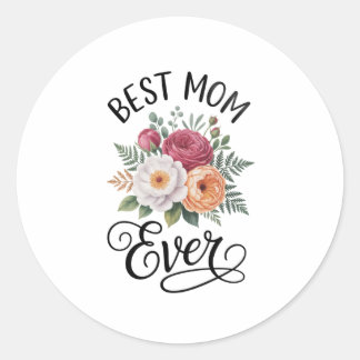 Sticker Rond Élégant Meilleure Maman Bouquet Floral Aquarelle A