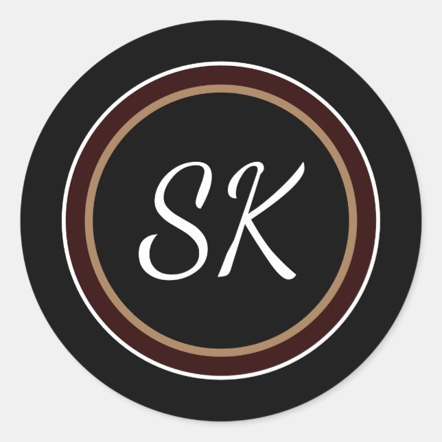 Sticker Rond Élégant Mélange Brown Noir Professionnel Monogramm (Devant)