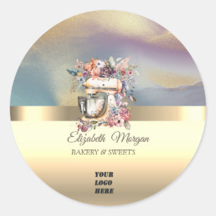 Sticker Rond Élégant mélange floral boulangerie Or votre logo