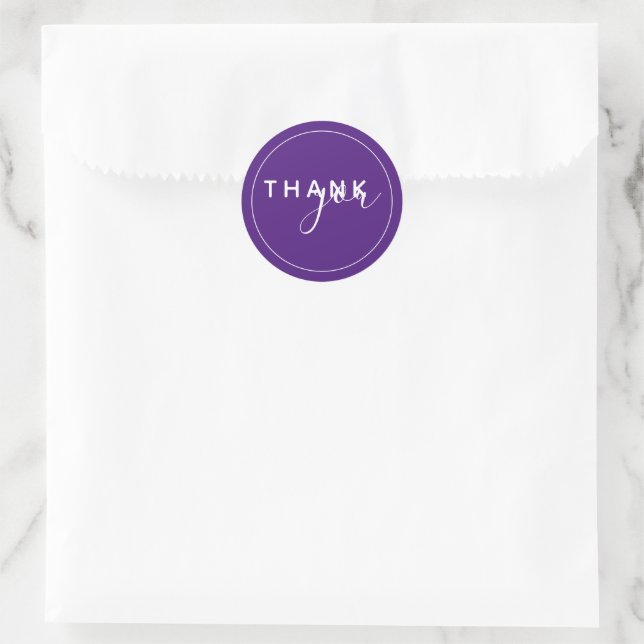 Sticker Rond Élégant Merci blanc violet minimal (Sac)