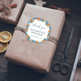 Sticker Rond Elégant Merci Bleu Et Rouille De La Marine En Terr