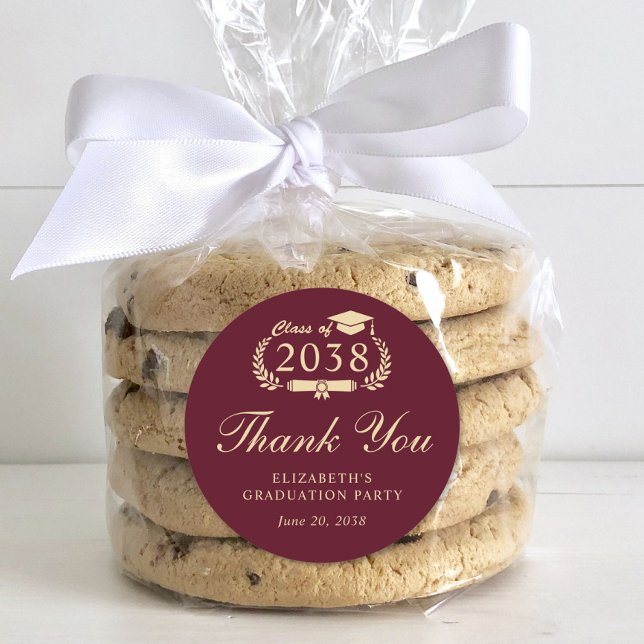 Sticker Rond Élégant Merci Bourgogne d'or (Créateur téléchargé)