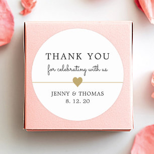 Sticker Rond Elegant Merci Cœur en Or Faux Blanc Propre