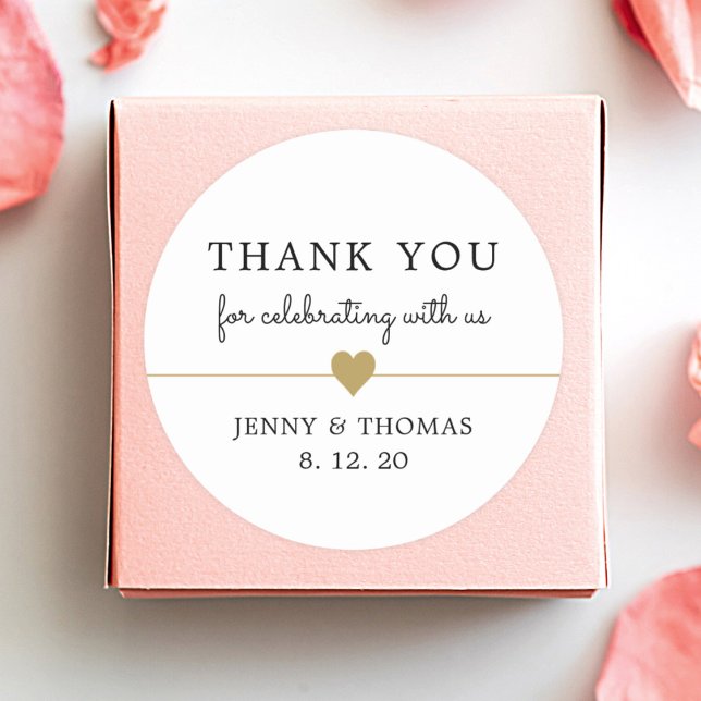 Sticker Rond Elegant Merci Cœur en Or Faux Blanc Propre (Créateur téléchargé)