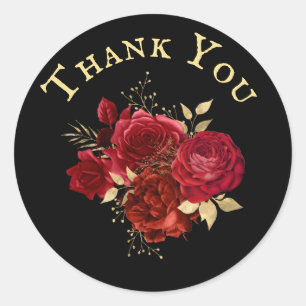 Sticker Rond Élégant Merci de bouquet en or rose rouge Floral