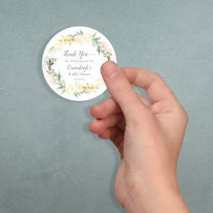 Sticker Rond Élégant Merci de Fête des mariées Rose blanche