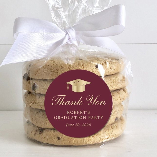 Sticker Rond Élégant Merci de la Bourgogne Red Gold Graduation (Créateur téléchargé)