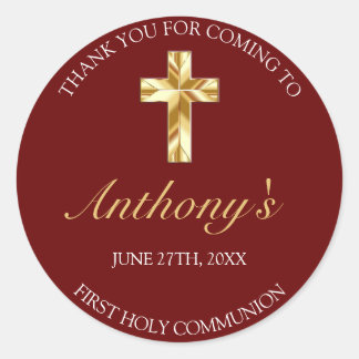 Sticker Rond Élégant Merci de la première communion d'or de Bou