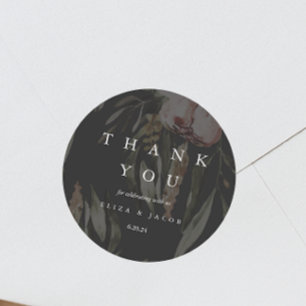 Sticker Rond Élégant Merci de Mariage noir floral