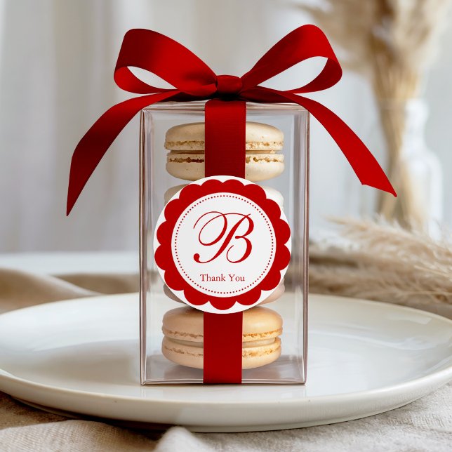 Sticker Rond Élégant Merci de monogramme rouge à bascule (Créateur téléchargé)