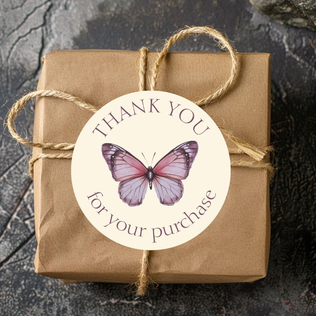 Sticker Rond Elégant MERCI de papillons à acheter CUSTOM (Elegant Butterflies THANK YOU for purchase CUSTOM Classic Round Sticker
)