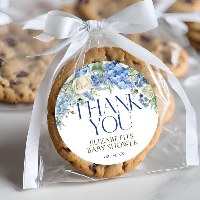 Sticker Rond Élégant Merci floral moderne Blue Hydrangea (Créateur téléchargé)