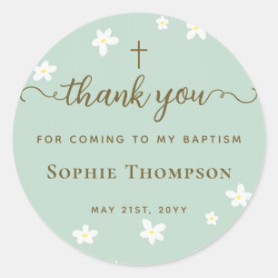 Sticker Rond Élégant Merci floral moderne chic vert marguerite