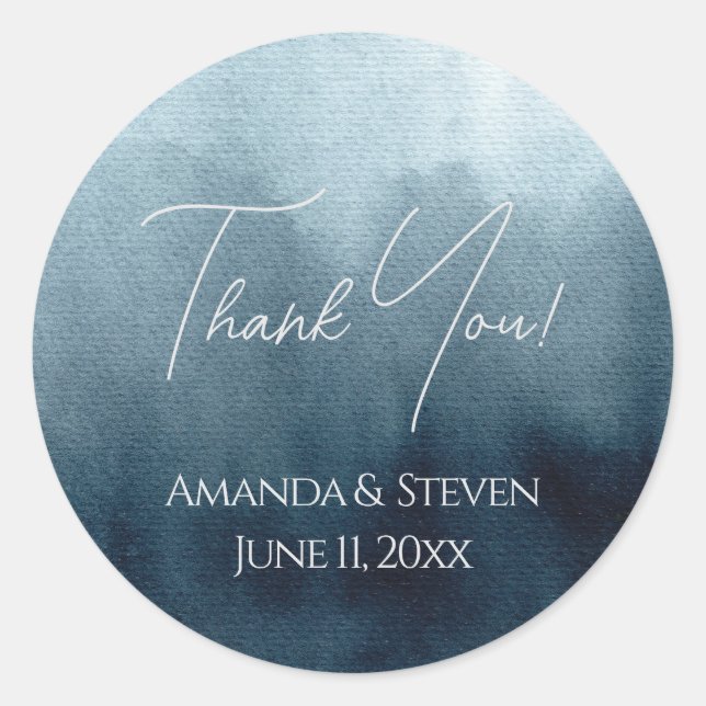 Sticker Rond Élégant Merci Mariage bleu (Devant)