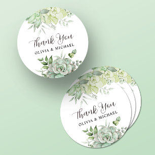 Sticker Rond Elégant Merci Mariage de verdure succulent