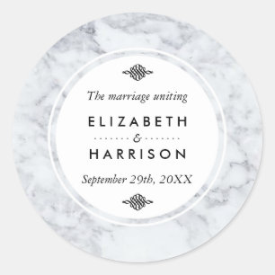 Sticker Rond Élégant Merci Mariage en marbre Vintage