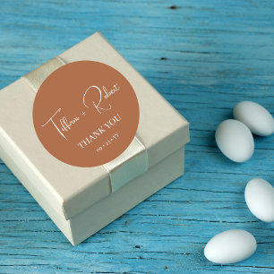 Sticker Rond Élégant Merci Mariage en terre cuite