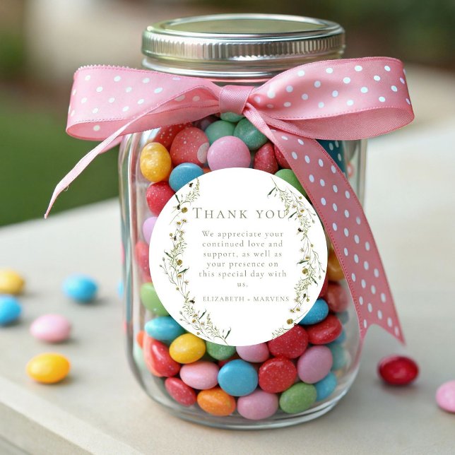 Sticker Rond Élégant Merci Mariage Fleur sauvage Olive (Créateur téléchargé)