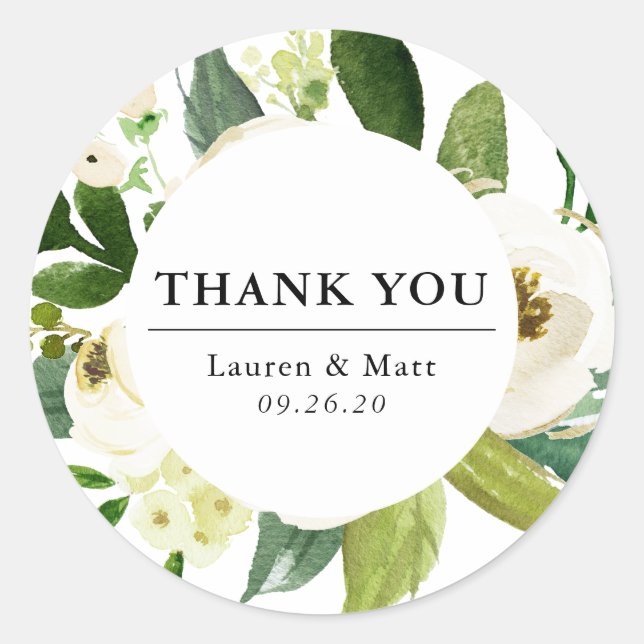 Sticker Rond Élégant Merci Mariage Floral de printemps (Devant)