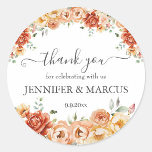 Sticker Rond Elégant Merci Mariage Floral Favoriser