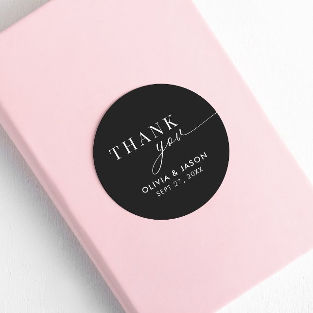 Sticker Rond Elégant Merci Mariage noir blanc (Créateur téléchargé)