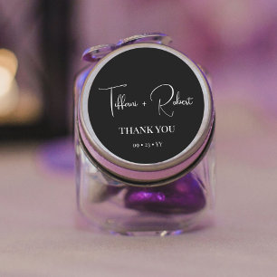 Sticker Rond Élégant Merci Mariage noir et blanc