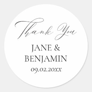 Sticker Rond Élégant Merci Mariage noir et blanc simple