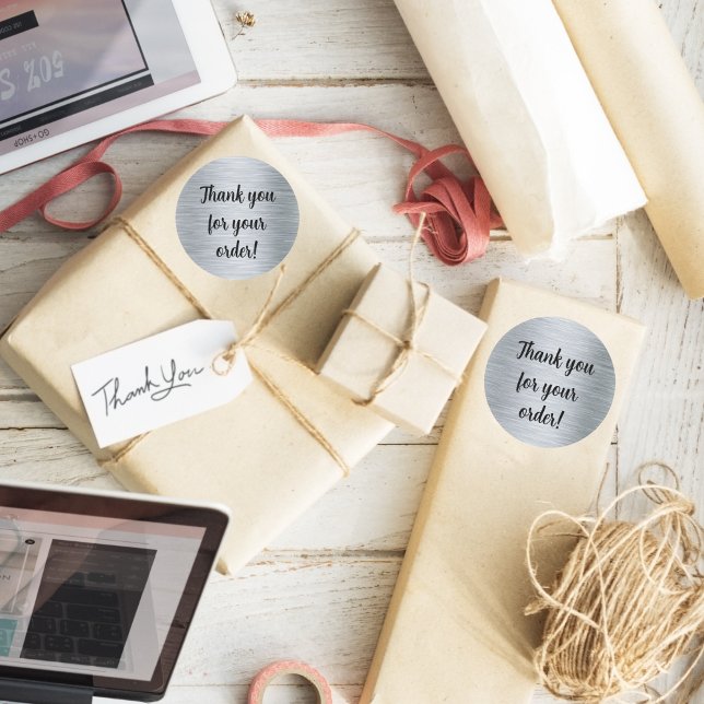 Sticker Rond Élégant Merci métallique en argent (Créateur téléchargé)