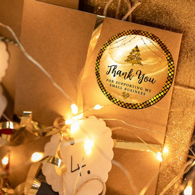 Sticker Rond Élégant Merci Or | Parties scintillant et Pearl (Elegant Gold Thank You | Glitter and Pearl Classic Round Sticker #holidaysticker #supporting #bright)