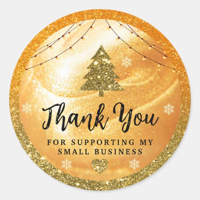 Sticker Rond Élégant Merci Or | Parties scintillant et Pearl (Devant)