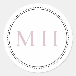 Sticker Rond Élégant Minimal Rose Pâle Monogramme Bordure Point
