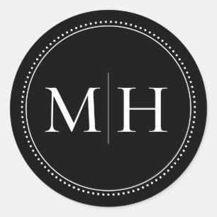Sticker Rond Élégant Minimaliste Bordure Pointillée Monogramme