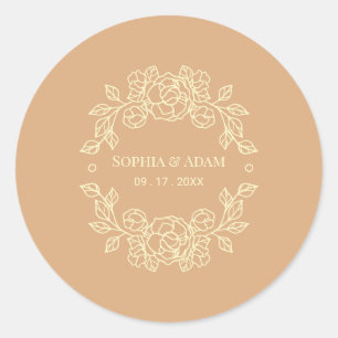 Sticker Rond Elégant minimaliste Floral Beige