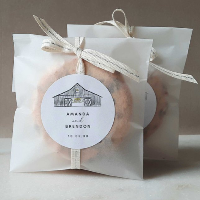 Sticker Rond Élégant minimaliste Mariage de grange (Créateur téléchargé)