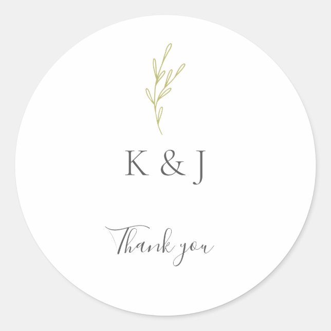 Sticker Rond Élégant minimaliste Merci Mariage vert feuille (Devant)