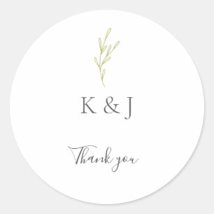 Sticker Rond Élégant minimaliste Merci Mariage vert feuille