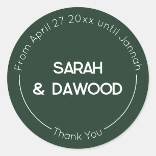 Sticker Rond Élégant minimaliste musulman vert Mariage blanc