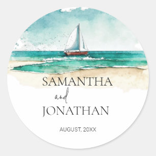 Sticker Rond Elégant minimaliste nautique bateau croisière mari