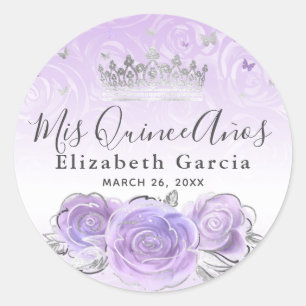 Sticker Rond Élégant modèle argenté clair violet pour Quinceane