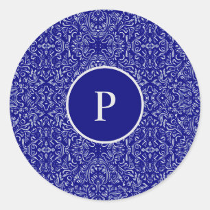Sticker Rond Elégant modèle bleu marine et gris Damas