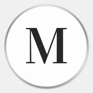 Sticker Rond Élégant Modèle de monogramme noir blanc et argent