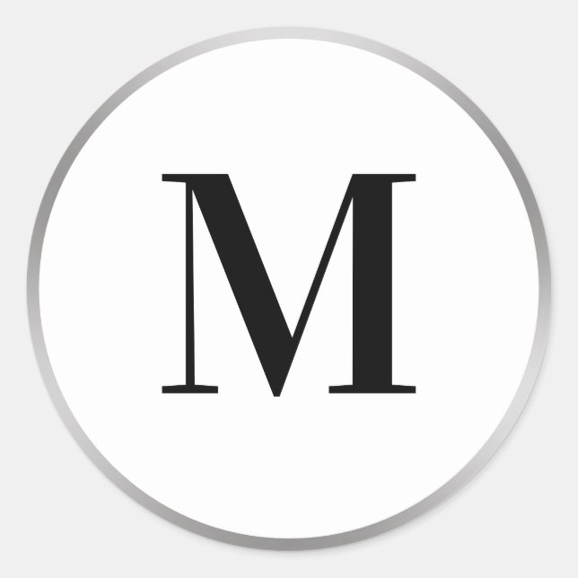 Sticker Rond Élégant Modèle de monogramme noir blanc et argent (Devant)