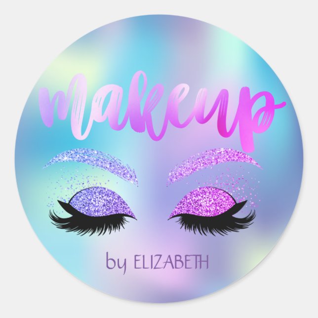 Sticker Rond Élégant Moder Girl Parties scintillant Lashes Holo (Devant)