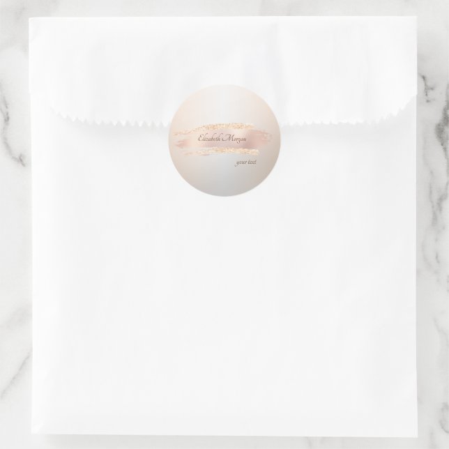 Sticker Rond Elegant Modern,Chic Rose Gold Brush Stroke (Sac)