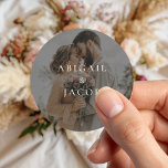 Sticker Rond Elegant Modern Photo Wedding<br><div class="desc">Create your own custom wedding stickers featuring modern minimalist typography names on personalized photo background.</div>